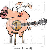 June 22nd, 2015: Cartoon Vector Clipart of a Cartoon Pig Playing a Banjo by Toonaday