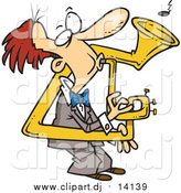 Cartoon Vector Clipart of a Cartoon Red Haired White Man Playing a Bent Sousaphone by Toonaday