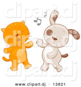 Cartoon Vector Clipart of a Cat and Dog Dancing Together by BNP Design Studio
