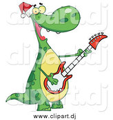 Cartoon Vector Clipart of a Christmas Dinosaur Playing Music on a Guitar by Hit Toon