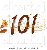 Cartoon Vector Clipart of a Classic 101 Icon with Music Notes and Old Record Player by BNP Design Studio