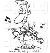 Cartoon Vector Clipart of a Confident Guy Playing Violin - Coloring Page Outline - Black and White by Toonaday