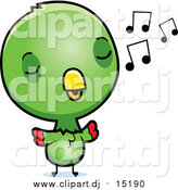 Cartoon Vector Clipart of a Cute Green Baby Parrot Singing by Cory Thoman