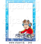 Cartoon Vector Clipart of a DJ Border Frame - Kid Mixing Music by Visekart