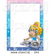 Cartoon Vector Clipart of a DJ Girl Within Border Frame Around White Space by Visekart