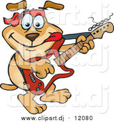 Cartoon Vector Clipart of a Dog Playing a Guitar by Dennis Holmes Designs