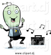 January 18th, 2015: Cartoon Vector Clipart of a Green Alien Dancing to Music by Cory Thoman