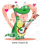 January 4th, 2015: Cartoon Vector Clipart of a Guitarist Dinosaur Singing a Love Song with Hearts by Hit Toon
