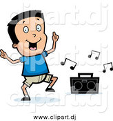 Cartoon Vector Clipart of a Happy Black Haired Boy Dancing to Music by Cory Thoman
