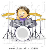 Cartoon Vector Clipart of a Happy Boy Playing Drums by BNP Design Studio