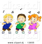 Cartoon Vector Clipart of a Happy Girl Dancing with Two Boys by BNP Design Studio