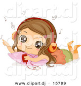 Cartoon Vector Clipart of a Happy Girl Listening to Music on a Mp3 Player by BNP Design Studio