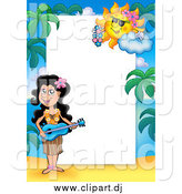 Cartoon Vector Clipart of a Hawaiian Girl Playing a Guitar Border Around Text Space by Visekart