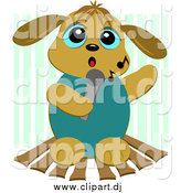 Cartoon Vector Clipart of a Karaoke Dog Singing Against Green Stripes by