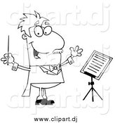 May 2nd, 2015: Cartoon Vector Clipart of a Lineart Music Conductor by Hit Toon