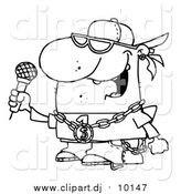 Cartoon Vector Clipart of a Lineart Rapper Dude Singing by Hit Toon