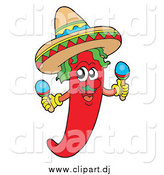 June 30th, 2014: Cartoon Vector Clipart of a Mexican Chili Pepper Shaking Maracas by Visekart