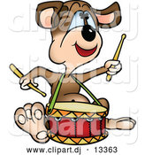 Cartoon Vector Clipart of a Music Dog Drumming by Dero