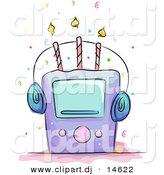 Cartoon Vector Clipart of a Music Player on a Birthday Cake with Three Candles by BNP Design Studio