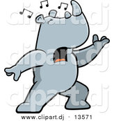 Cartoon Vector Clipart of a Musical Rhino Singing and Lunging Forward by Cory Thoman
