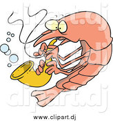 August 1st, 2014: Cartoon Vector Clipart of a Musical Shrimp Playing a Saxophone by Toonaday