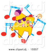 April 2nd, 2016: Cartoon Vector Clipart of a Rapper Star with Music Notes by Cherie Reve