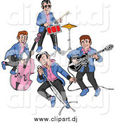 Cartoon Vector Clipart of a Rockabilly Music Band Singing and Playing the Bass Drums and Guitar by LaffToon