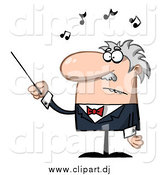 Cartoon Vector Clipart of a Senior Music Conductor Waving a Baton by Hit Toon