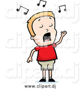 Cartoon Vector Clipart of a Singing Blond Boy with His Hand Raised by Cory Thoman