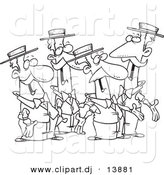 Cartoon Vector Clipart of a Singing Guys Quartet - Coloring Page Outline - Black and White by Toonaday
