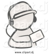 Cartoon Vector Clipart of a Sketched Man Holding an Mp3 Player by Leo Blanchette