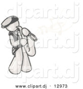 Cartoon Vector Clipart of a Sketched Man Playing Jazz with a Golden Saxophone, Music Notes Floating in the Air by Leo Blanchette