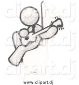 Cartoon Vector Clipart of a Sketched Man Sitting on a Music Note and Playing a Guitar by Leo Blanchette