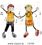 September 7th, 2012: Cartoon Vector Clipart of a Stick Figure Kids Dancing to Music by BNP Design Studio