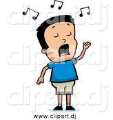 Cartoon Vector Clipart of a Talented Black Haired Boy Singing by Cory Thoman