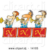 Cartoon Vector Clipart of a Trumpet Band Playing Music by Toonaday