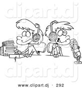 Cartoon Vector Clipart of a Two DJ Kids in a Studio Wearing Headphones by Toonaday