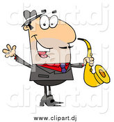 Cartoon Vector Clipart of a White Cartoon Saxophone Player Man by Hit Toon