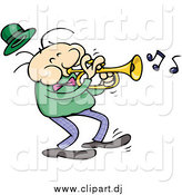 Cartoon Vector Clipart of a White Male Trumpet Musician in a Dark Green Shirt by Gnurf