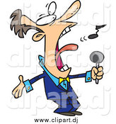 Cartoon Vector Clipart of a White Man Belting out the National Anthem by Toonaday