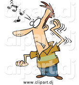 April 19th, 2015: Cartoon Vector Clipart of a White Man Trying to Get a Song out of His Head by Toonaday