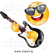 March 12nd, 2015: Cartoon Vector Clipart of a Yellow Emoticon Rock Star Playing a Guitar by Yayayoyo