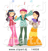 Cartoon Vector Clipart of Happy Teens at a Hippie Themed Party with Music by BNP Design Studio