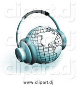 Clipart of 3d Headphones on a Globe Featuring the Americas, over White by KJ Pargeter