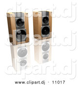 Clipart of 3d Wooden Stereo Speakers Side by Side on a Reflective White Surface by KJ Pargeter