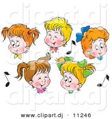 Clipart of 5 Cartoon Boys and Girls in Choir, Singing by Alex Bannykh