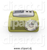 Clipart of a 3d Greenish Yellow Radio with a Station Tuner, on a White Background by KJ Pargeter