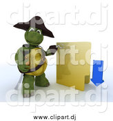 Clipart of a 3d Illegal Download Pirate Tortoise with a Folder by KJ Pargeter