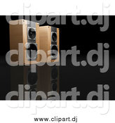 July 3rd, 2015: Clipart of a 3d Pair of Wood Speakers Side by Side, Facing Right, on a Reflective Black Surface by KJ Pargeter