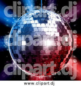 Clipart of a 3d Silver Disco Ball over Red and Blue Lights on Black by Tonis Pan